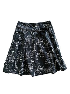 Vintage 90s Y2K Paris Print Skirt Novelty Whimsical A-Line Eiffel Tower Poodle